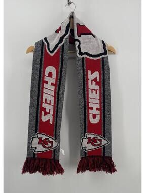 Kansas City Chiefs NFL Knit Scarf FOCO Red Gray Football Winter Fan Fringe